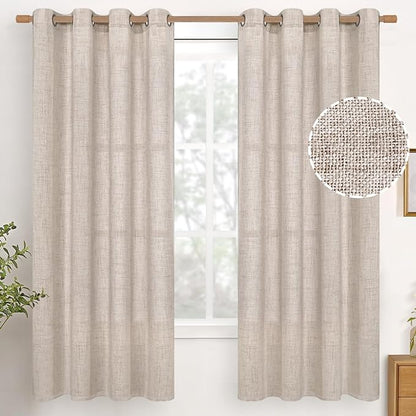 YoungsTex 68 Inch Length Linen Semi Sheer Curtains 2 Panels by YoungsTex