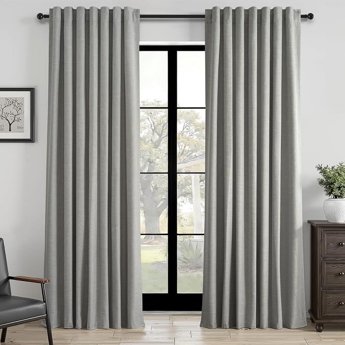 Topfinel 92 Inch Linen 100% Blackout Curtains 2 Panels by Topfinel