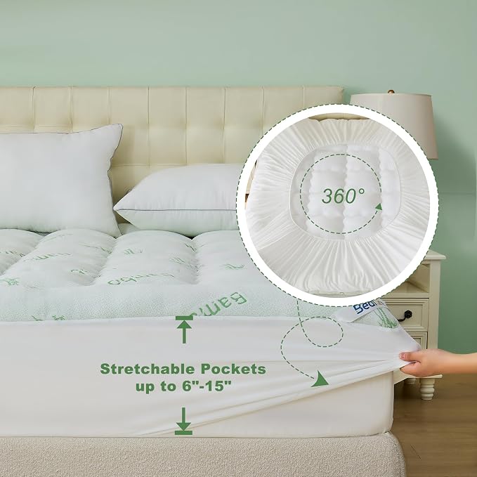 BEDLORE Full Size Mattress Topper Viscose Derived from Bamboo, Thick Pillow Top - Image 6