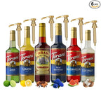Summer Variety Syrup - Lemon, Lime, Coconut, Blue Raspberry, Watermelon & Tamarindo Syrups For Coffee,Italian Soda, Lattes, Frappes Flavor- 6 Pack With 6 Jimoco Pumps