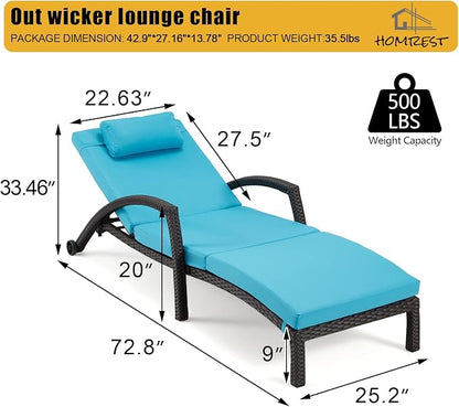 HOMREST Chaise Lounge Chairs Set of 6, PE Rattan Wicker Lounge Chair - Image 3
