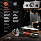 54mm Bottomless Portafilter for Breville Espresso Machines, 3 Ears Espresso Portafilter with Puck Screen,Double Shot Filter Basket & Premium Walnutwood Handle, Espresso Accessories Set.