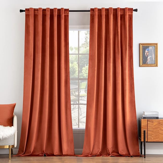 MIULEE Velvet Curtains 52x90 inches 2 Panels Burnt Orange Blackout Curtains | by MIULEE