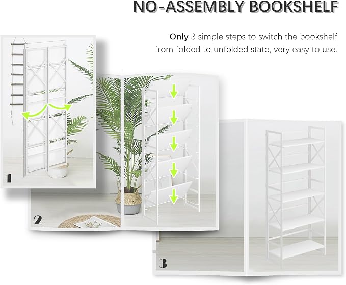 4NM 6 Tiers No Assembly Book Shelves, 61.8" H Folding Bookshelf Bookcase Open - Image 6