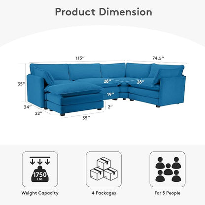 ROWHY 113'' Modular Sectional Cloud Couch, 5 Seater Corner Sofa Big Comfy - Image 2
