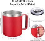 Volhoply 14oz Insulated Stainless Steel Coffee Mug with Lid Bulk 4 Pack,Double Wall Vacuum Travel Coffee Cup with Handle,Reusable Metal Cups Tumbler Cup,Camping Mugs Keep Hot,Ideal Gifts(Red,4)