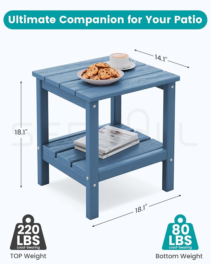 SERWALL 2-Tier HDPE Outdoor Side Tables Set of 4, Weatherproof Rectangular - Image 2