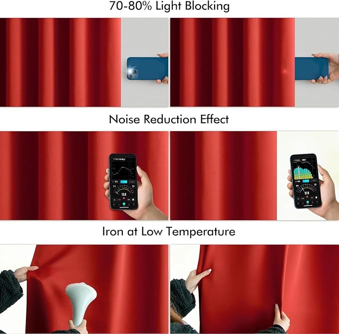 MIULEE Christmas Red Back Tab Blackout Curtains 52x96 Inch Long 2 Panels | Rod - Image 5