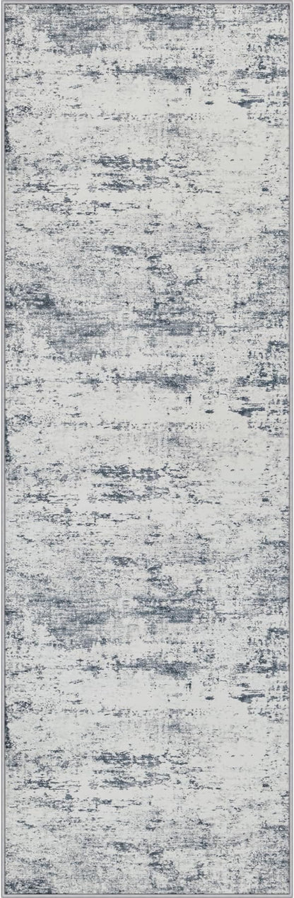 2x6 Washable Runner Rug：Modern Abstract Soft Carpet Blue Grey | by FXRHLP
