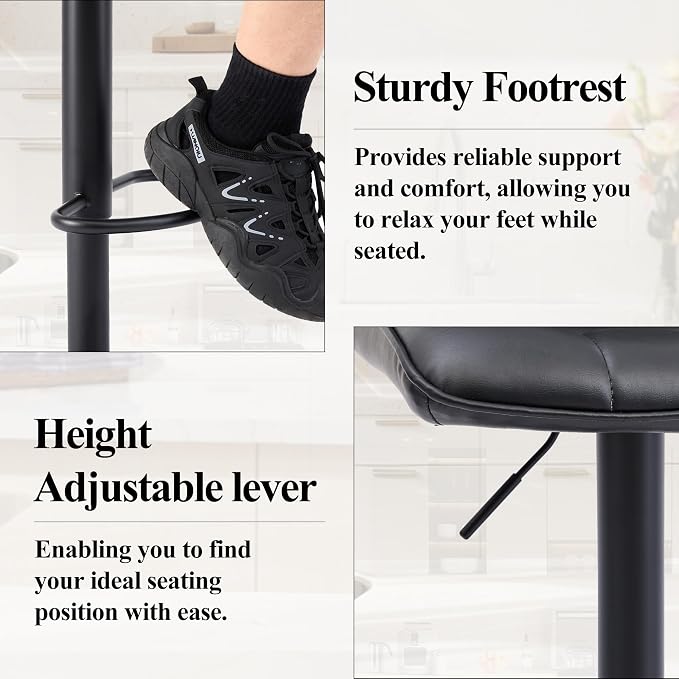 FIRAVOE Bar Stools Set of 3, Adjustable Counter Height Barstools 24"-33" - Image 5
