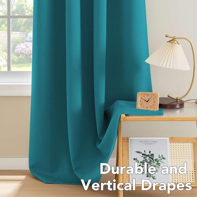 H.VERSAILTEX Solid Turquoise Blue Thermal Insulated Blackout Curtains Nickel - Image 8
