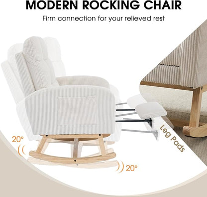 NIOIIKIT Nursery Rocking Chair, Corduroy Upholstered Rocking Chair - Image 5