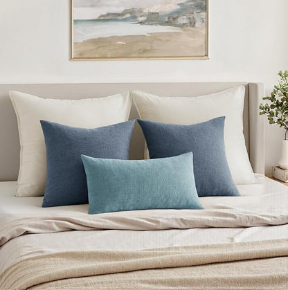 MIULEE Smoke Blue Chenille Couch Lumbar Throw Pillow Covers, 12x20 | Set of 2 - Image 4