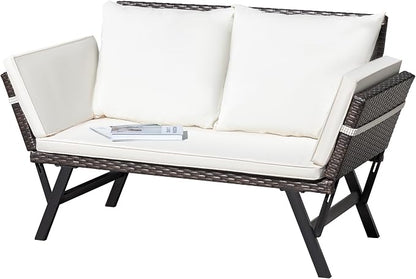 Greesum Outdoor Sofa, Woven Rattan Patio Furniture, Convertible Daybed or by BuynowfromGreesum