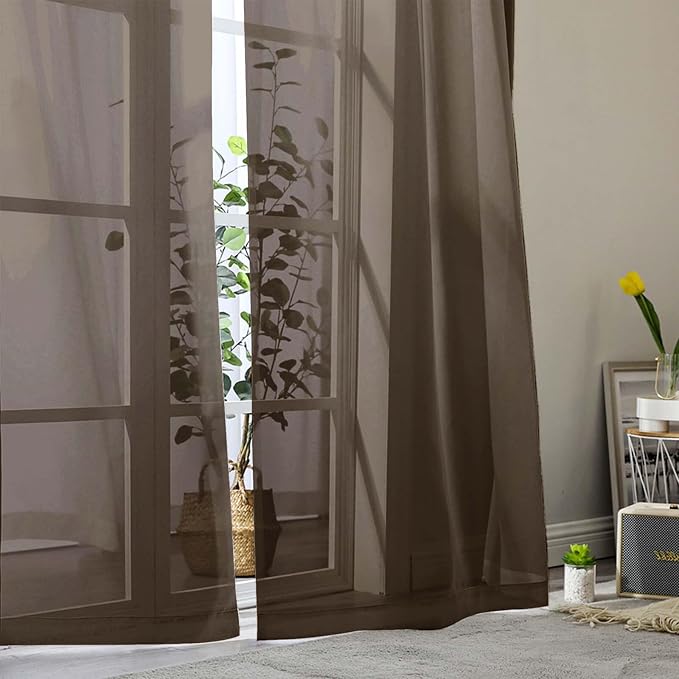 Chocolate Sheer Curtains for Bedroom Living Room 96 Inches Long 2 Panels - Image 9