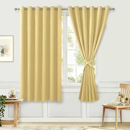 Room Darkening Curtains for Bedroom, 70 x 63 Inches, Light Yellow | Thermal by Hiasan