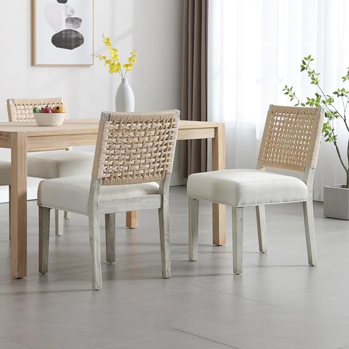 LZAREAL Farmhouse Dining Chairs Set of 4 Linen Fabric Upholstered Accent Side - Image 4