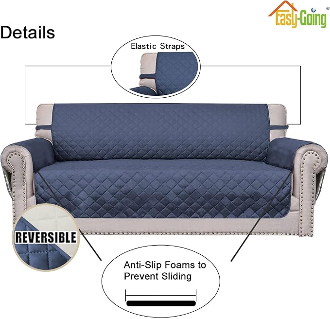 Easy-Going Reversible Couch Cover, Oversized Chair, Dark Blue/Ivory | Machine - Image 3