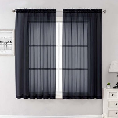 Black Sheer Curtains 63 Inch Length 2 Panels, Voile Light Filtering Living Room by Lecloud