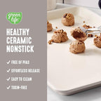 GreenLife Bakeware 18” x 13” Half Cookie Sheet Baking Pan, Non-Toxic PFAS-Free Healthy Ceramic Nonstick, Oven Safe to 450°F, Easy Release, Even Heating, Easy Clean, Taupe