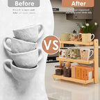 Coffee Mug Holder Wooden Cup Rack,3-Tier Acrylic Home Mug Display Rack for Kitchen Countertops Coffee Beans, Syrup, Cups, Stirrers