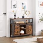 VASAGLE Buffet Cabinet, Coffee Bar Storage Cabinet, Sideboard with 2 Sliding Barn Doors, Adjustable Shelves, 13 x 39.4 x 31.5 Inches, for Living Room, Rustic Brown and Ink Black ULSC092B01