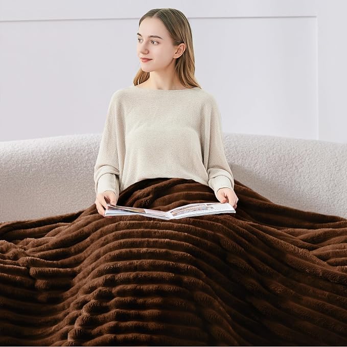 BEDELITE Ribbed Twin Blanket for Couch & Bed, Chocolate Brown, Warm Yet - Image 3