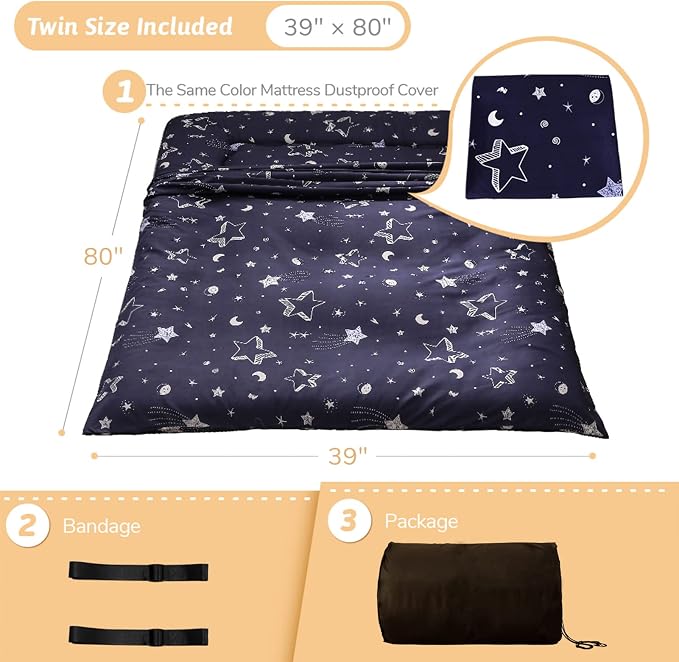 MAXYOYO Navy Star Futon Mattress Japanese Floor Mattress Tatami Floor Mat - Image 2