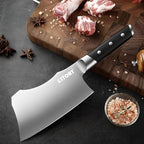 Meat Cleaver with Large Handle - 7 inch Kitchen Bone Chopper,German High Carbon Stainless Steel Chopping Knife with Ergonomic Wodden Handle - for Home Kitchen and Restaurant with Gifts Box