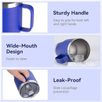 HASLE OUTFITTERS 20oz Tumbler with Handle & Lid, Insulated Stainless Steel Travel Mug, Leakproof Cup for Coffee, BPA-Free Double-Wall Vacuum Tumblers for Hot/Cold Drinks, Commuter, Gym, Office, Blue