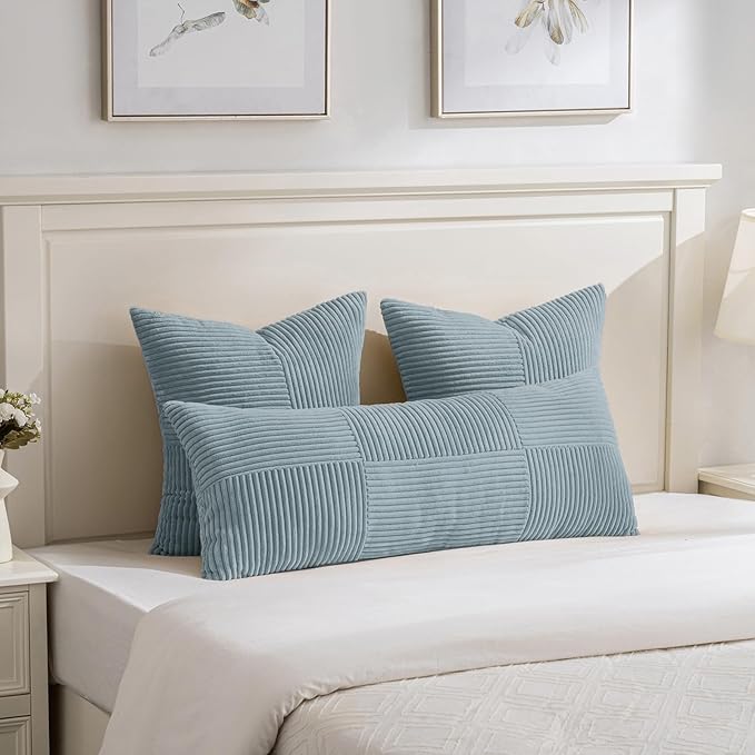 Fancy Homi Set of 2 Light Blue Euro Decorative Throw Pillow Covers 26x26 Inch - Image 5