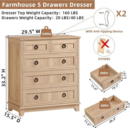 Joaxswe Farmhouse 5 Drawer Dresser - Image 2