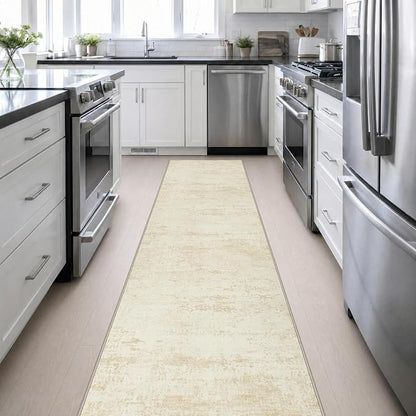 2.6x14 Washable Runner Rug:Modern Abstract Indoor Soft Carpet Beige | - Image 5