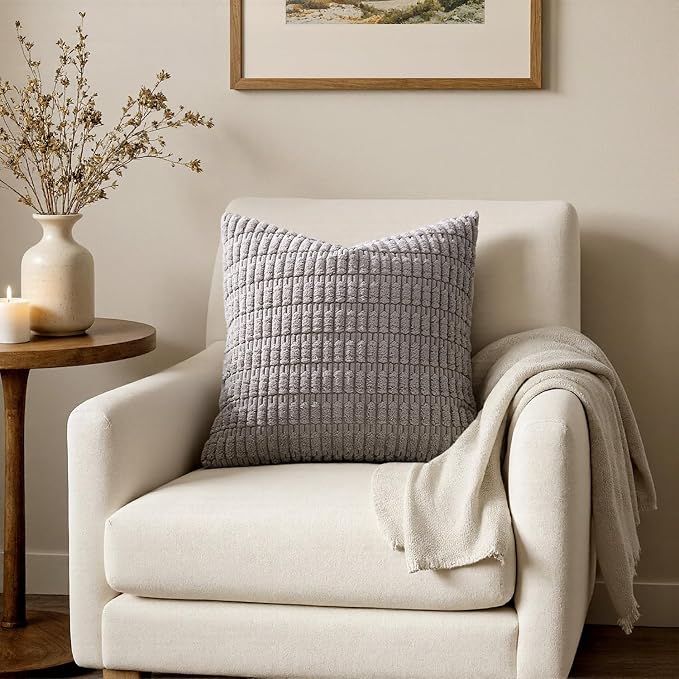 MIULEE Euro Sham Corduroy Decorative Throw Pillow Covers 24x24 Light Grey | - Image 4