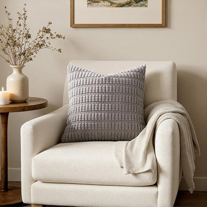 MIULEE Euro Sham Corduroy Decorative Throw Pillow Covers 22x22 Light Grey | - Image 4