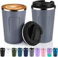 Volhoply 12 oz Double Wall Insulated Vacuum Travel Coffee Mugs with Flip Lid Bulk 2 Pack,Reusable Stainless Steel Leak Proof Coffee Cup,Portable Cafe Thermal Tumbler for Hot & Cold Drinks(Gray,2 Set)