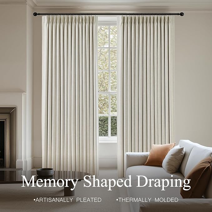 Pinch Pleated 90 Inch Curtains 100% Blackout Linen Curtain - Image 3