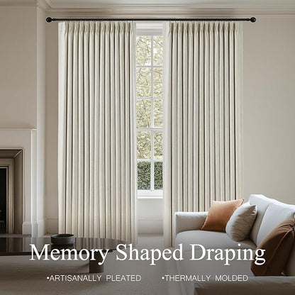 Pinch Pleated 90 Inch Curtains 100% Blackout Linen Curtain - Image 3