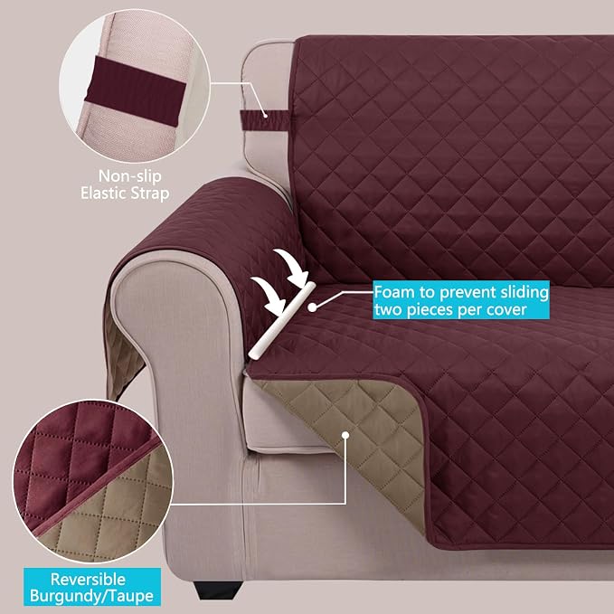 U-NICE HOME Reversible 23''Recliner Small Chair Cover, Burgundy/Tan | Recliner - Image 3