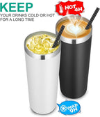 VEGOND Stainless Steel Tumblers Bulk 12 Pack, 20 oz Vacuum Insulated Skinny Tumblers with Lids and Straws, Double Wall Coffee Mug, Travel Water Cup, Black