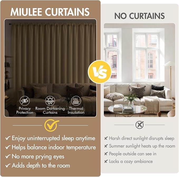 MIULEE Set of 4 Dark Beige 45 Inch Short Blackout Kitchen Window Curtains | - Image 7