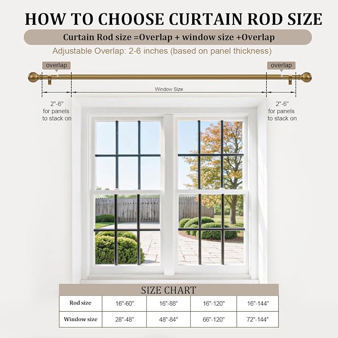 Warm Gold Curtain Rods for Windows Small 28 to 48 Inch 1" Diameter Short - Image 8