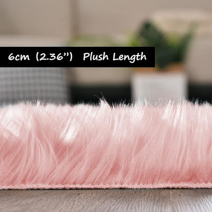 Goolela Pink Circle Rug 4ft for Girls Bedroom Round Fuzzy Fluffy Faux Fur - Image 4