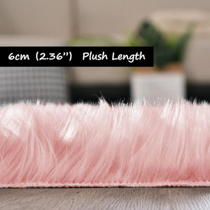 Goolela Pink Round Rug 5ft Circle Fluffy Fuzzy Fur Carpet - Image 3