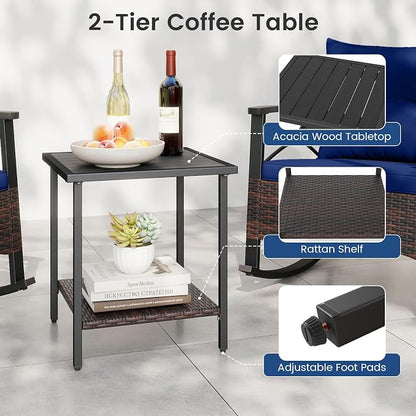 Tangkula 3 Piece Rattan Rocking Chair Set, Patio Rocker Bistro Set w/Acacia - Image 7