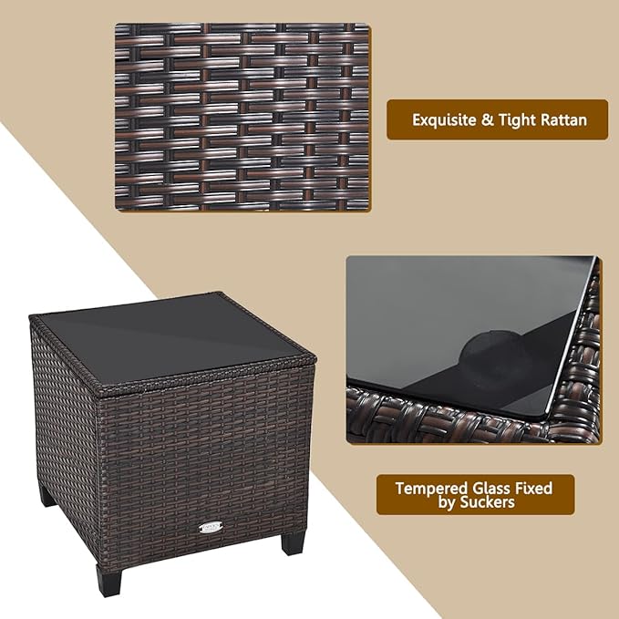 COSTWAY 3PCS Patio Furniture Set, PE Rattan Wicker Sofa w/Washable Cushion and - Image 8