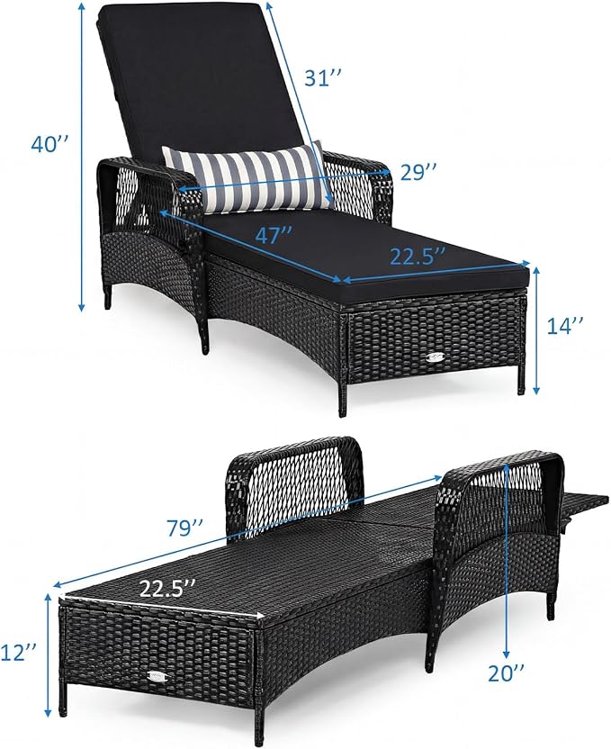 COSTWAY PE Rattan Chaise Lounge Chair, 6 Gear Adjustable Recliner - Image 3