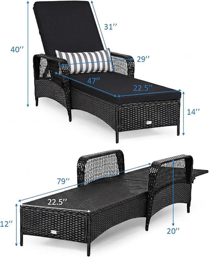 COSTWAY PE Rattan Chaise Lounge Chair, 6 Gear Adjustable Recliner - Image 3