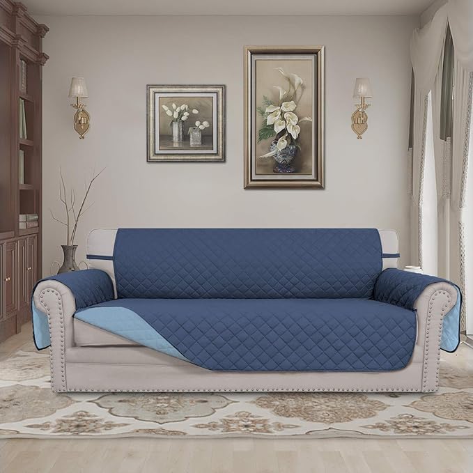 Easy-Going Reversible Couch Cover, 3 Cushion Sofa, Dark Blue/Light Blue | Large - Image 2