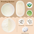 Sourdough Starter Kit,9 Inch Round & 10 Inch Oval Banneton Bread Proofing Basket with Dough Whisk Bread Lame Dough Scraper Bowl Scraper Silicone Brush Sourdough Bread Baking Supplies
